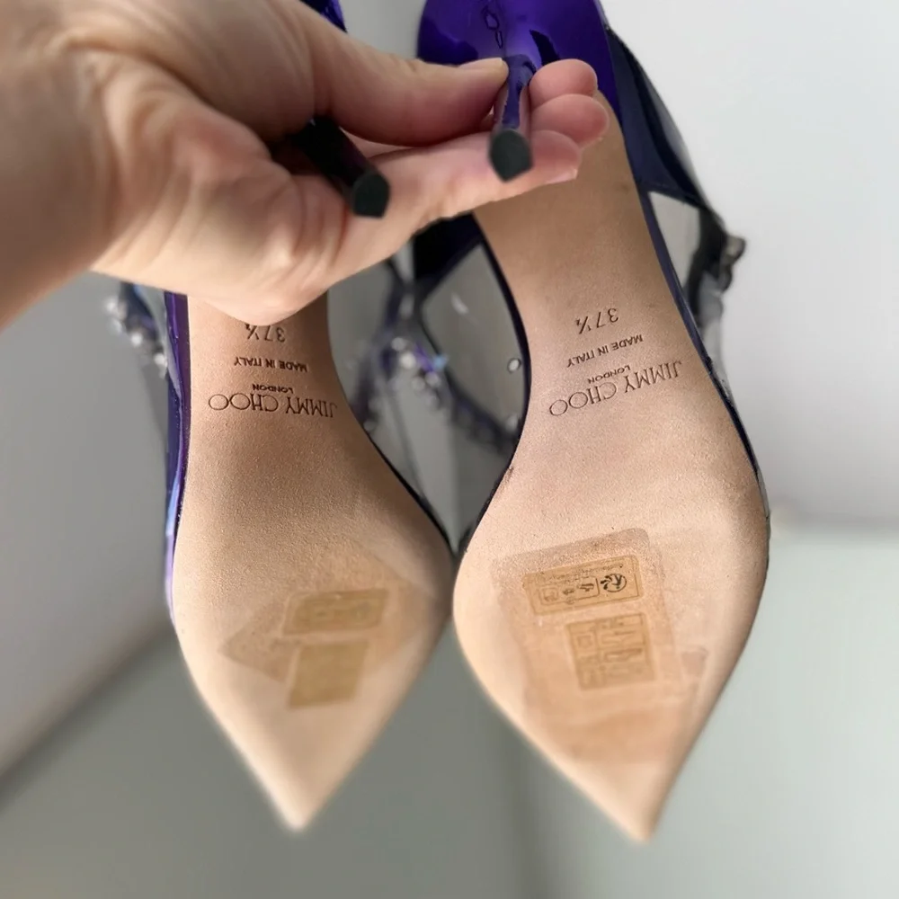 New Jimmy Choo Bing Crystal Clear Mule Pumps $1,150 37.5 - Picture 8 of 16
